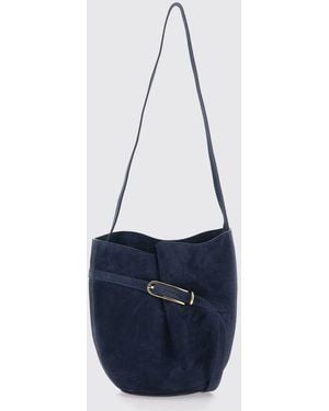 Liffner Suede Calfskin Bucket Bag With Flat Handle - Blue