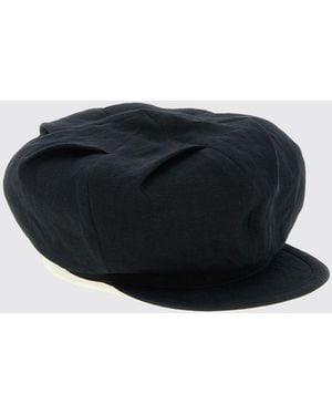 Yohji Yamamoto Linen Hat With Draped Design And Visor - Black