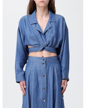 SIMONA CORSELLINI Blusa Crop De Twill De Viscosa - Azul