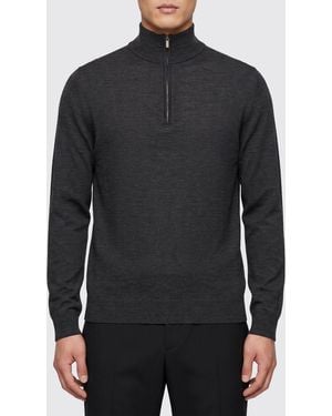 Zanone Slim Fit Wool Mock-Neck Jumper With Half-Zip And Long Sleeves - Black