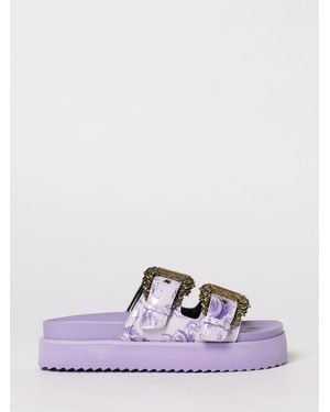 Versace Jeans Couture Patent Leather Baroque Print Sandals - Purple