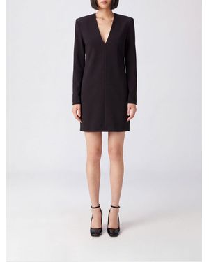 FEDERICA TOSI Long-Sleeved V-Neck Cady Sheath Mini Dress - Black
