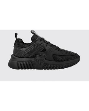 Philipp Plein Supersonic Leather And Suede Trainers With Crystals And Chunky Sole - Black