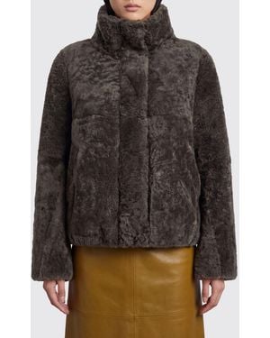 Brunello Cucinelli Cropped High-Neck Shearling Fur Jacket - Gray