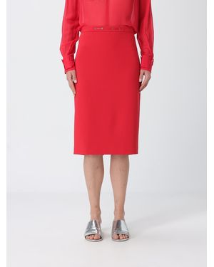 Elisabetta Franchi Falda Midi De Tubo De Crepé Con Talle Alto Y Abertura - Rojo
