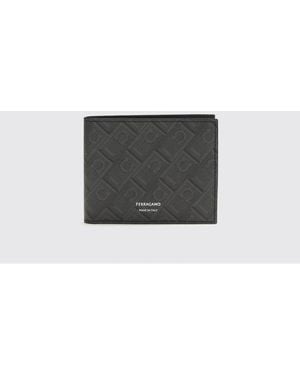 Ferragamo Gancini Saffiano Coated Cotton Wallet With Logo - Grey