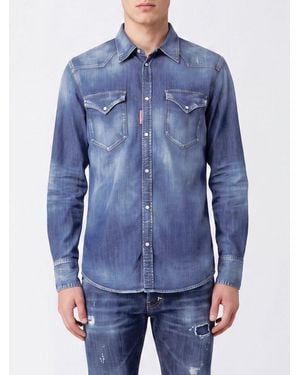 DSquared² Slim-Fit-Hemd Aus Stretch-Baumwolle Mit Haifischkragen - Blau