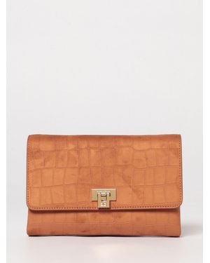 Elisabetta Franchi Suede Crocodile Print Bag - Orange
