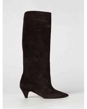 Anna F. Kniehohe Stiefel Aus Veloursleder Mit Kegelabsatz - Schwarz