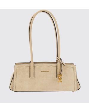 Michael Kors Laila Suede Shoulder Bag With Logo Charm - Natural