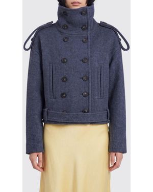 7 For All Mankind Double-Breasted Short Wool Coat With Dropped Shoulders - Blue