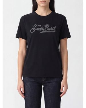 MC2 Saint Barth Crewneck Cotton T-Shirt With Graphic Print And Logo - Black