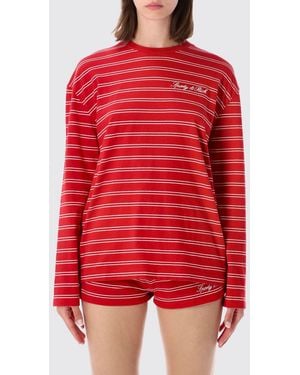Sporty & Rich Sporty &Amp Rich Striped Long-Sleeved Cotton T-Shirt With Relaxed Fit - Red