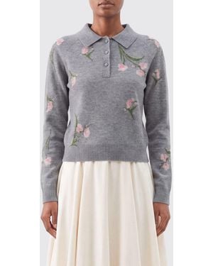 Erdem Floral Long-Sleeved Wool Knit Polo - Grey