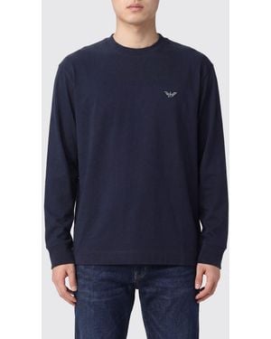 Emporio Armani Long-Sleeved Cotton T-Shirt With Eagle Logo - Blue