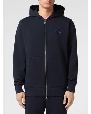 Billionaire Cotton Zip-Up Hoodie With Embroidered Logo - Blue