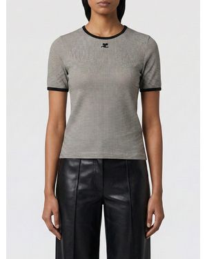 Courreges Courr&Egrave	Ges Cotton T-Shirt With Houndstooth Motif - Grey