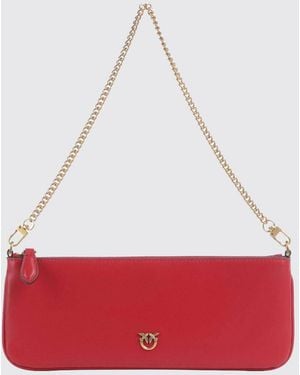 Pinko Mini Half Moon Calf Leather Crossbody Bag With Love Birds Logo - Red