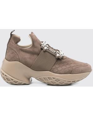 Roger Vivier Viv' Run Suede Slip-On Sneakers With Jewel Buckle - Brown