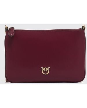PINKO Love Bag Simple Leather Clutch With Chain-Link Strap And Love Birds Logo - Purple