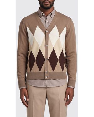 Ballantyne Diamond Pattern Cotton And Cashmere Cardigan - Natural