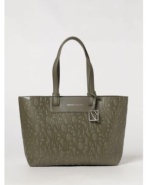 ARMANI EXCHANGE Grained Synthetic Leather Tote Bag With Embossed Logo - Green