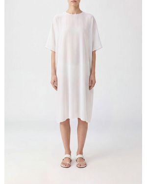 The Row Midi Cotton Tunic With Dropped Shoulders And Crew Neck - White