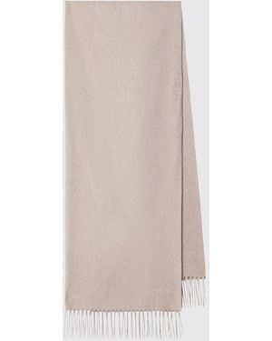 Max Mara Baci Pure Cashmere Scarf With Embroidered Logo And Fringes - White