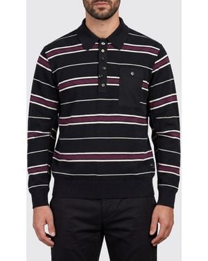 Undercover Striped Long-Sleeved Cotton Polo Shirt With Ribbed Collar - Blue