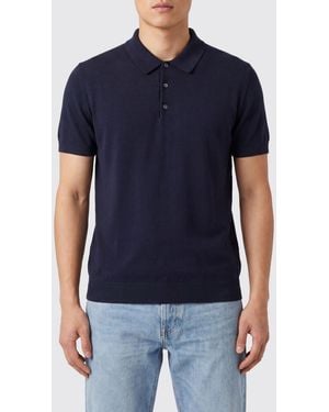 Baracuta Silk Knit Polo Shirt With Ribbed Trims - Blue