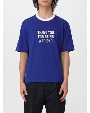 Ami Paris Cotton T-Shirt With Slogan And Embroidered Logo - Blue