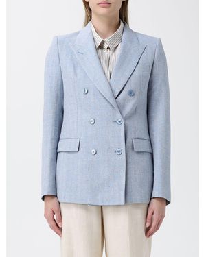 Tagliatore Double-Breasted Cotton And Silk Blend Blazer - Blue