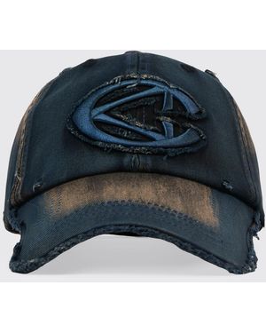 CAMPERLAB Distorted Washed Sprayed Used Cotton Hat - Blue