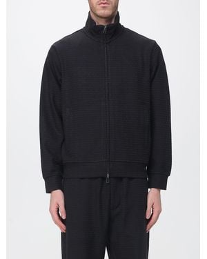 Emporio Armani Hooded Zip-Up Cotton-Blend Sweatshirt With Embroidered Eagle Logo - Blue