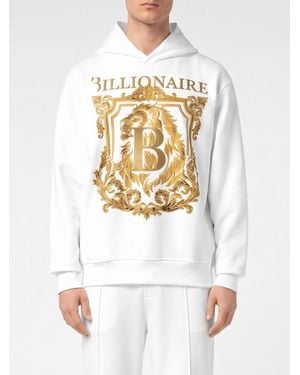 Billionaire Cotton Hoodie With Baroque Print - White