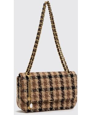 Twinset Check Fabric Shoulder Bag With Woven Chain Handle - Brown