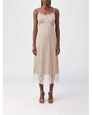 Simone Rocha Satin Midi Slip Dress With Embroidered Lace Details - Natural
