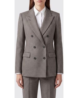 Tagliatore Double-Breasted Wool Blend Blazer With Houndstooth Pattern - Grey