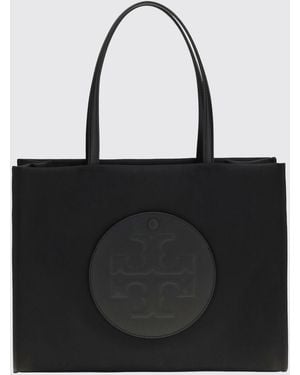 Tory Burch Ella Small Nylon Tote Bag With Tone-On-Tone Double T Logo - Black