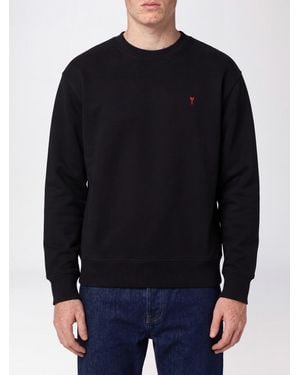 Ami Paris Cotton Crewneck Sweatshirt With Embroidered Monogram Logo - Blue