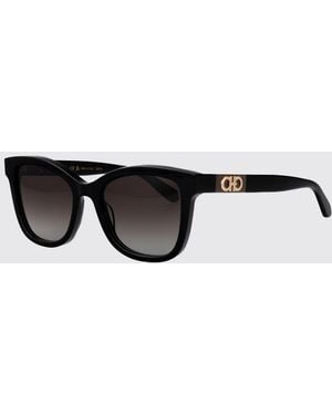 Ferragamo Rectangular Cat-Eye Acetate Sunglasses With Gancini Logo - Black