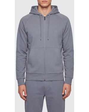BOSS Tonal Logo Zip-Up Cotton Hoodie - Gray