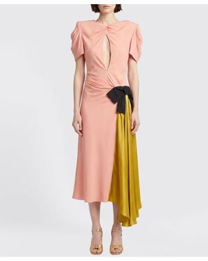 Valentino Garavani Asymmetrical Cut-Out Viscose Midi Dress With Bow - Orange