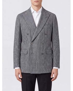 Tagliatore Double-Breasted Virgin Wool And Cashmere Blazer With Peak Lapels - Gray