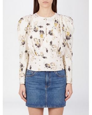 Isabel Marant Top Zarga De De Seda Con Manga Larga Y Estampado Floral - Azul