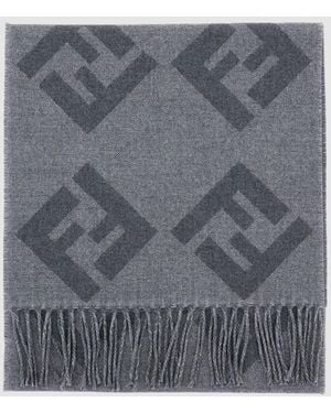 Fendi Écharpe Ff En Laine À Monogramme Intégral - Gris