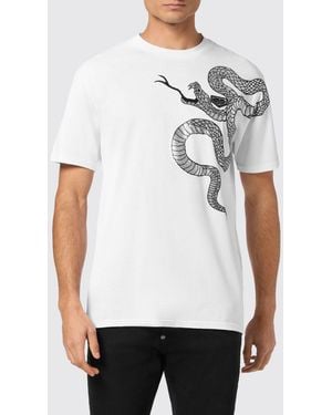 Philipp Plein Embroidered Snake Print Cotton T-Shirt - White