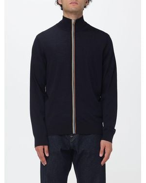 Paul Smith Merino Wool Zip-Up Cardigan With High Neck And Slash Pockets - Blue