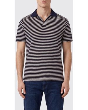 MC2 Saint Barth Striped Linen And Cotton Blend V-Neck Polo Shirt - Blue
