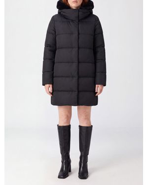 Herno Knielanger, Wasserabweisender Daunenmantel Aus Technischem Satin Mit Shearling-Kapuze - Blau